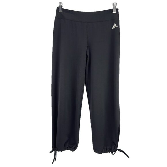ADIDAS Lightweight Stretch Adjustable Leg Drawstrings Cropped Black Capris Sβ - Picture 1 of 6